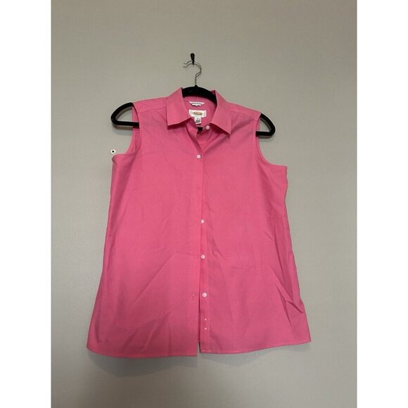 TALBOTS Women Cotton Collar Tank Top Button Front Pink Size 8 Sleeveless Blouse - Picture 1 of 6